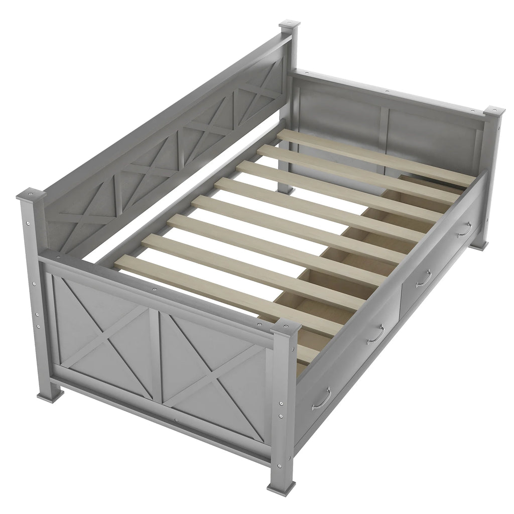 Euroco Twin Size Dayed with 2 Storage Drawers for Bedroom Low Profile Platform Bed, White