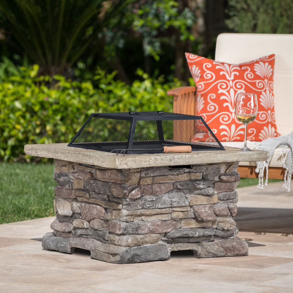 Christopher Knight Home 28.5" Outdoor Patio Wood Burning Fire Pit with Lid, MGO Base & Iron Bowl, Stone Gray