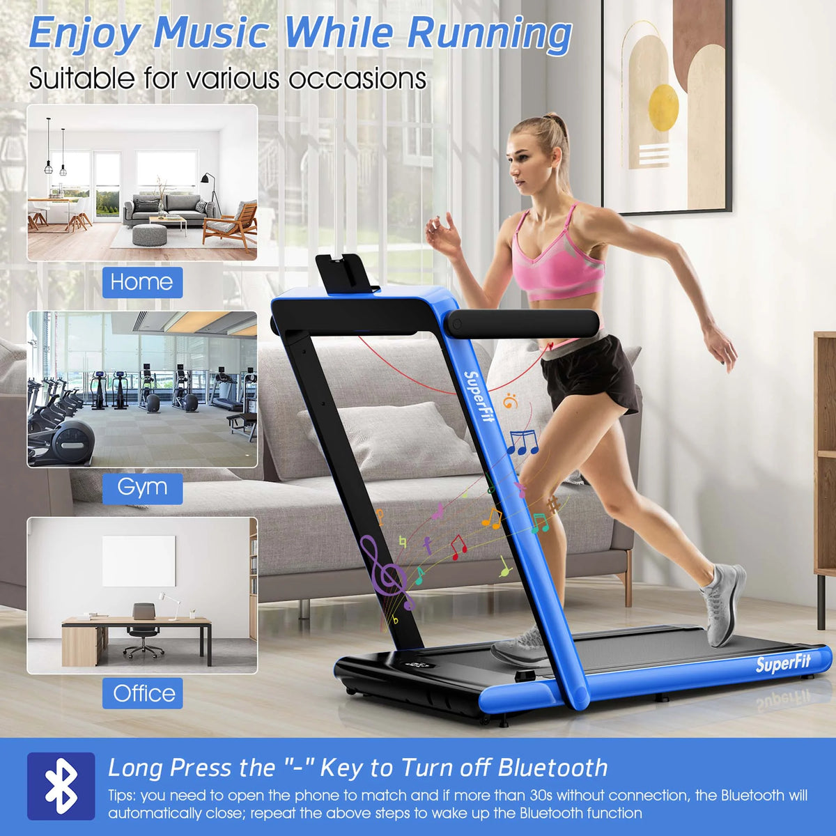 SuperFit Up To 7.5MPH 2.25HP 2 in 1 Dual Display Screen Treadmill Jogging Machine W/APP Control Silver