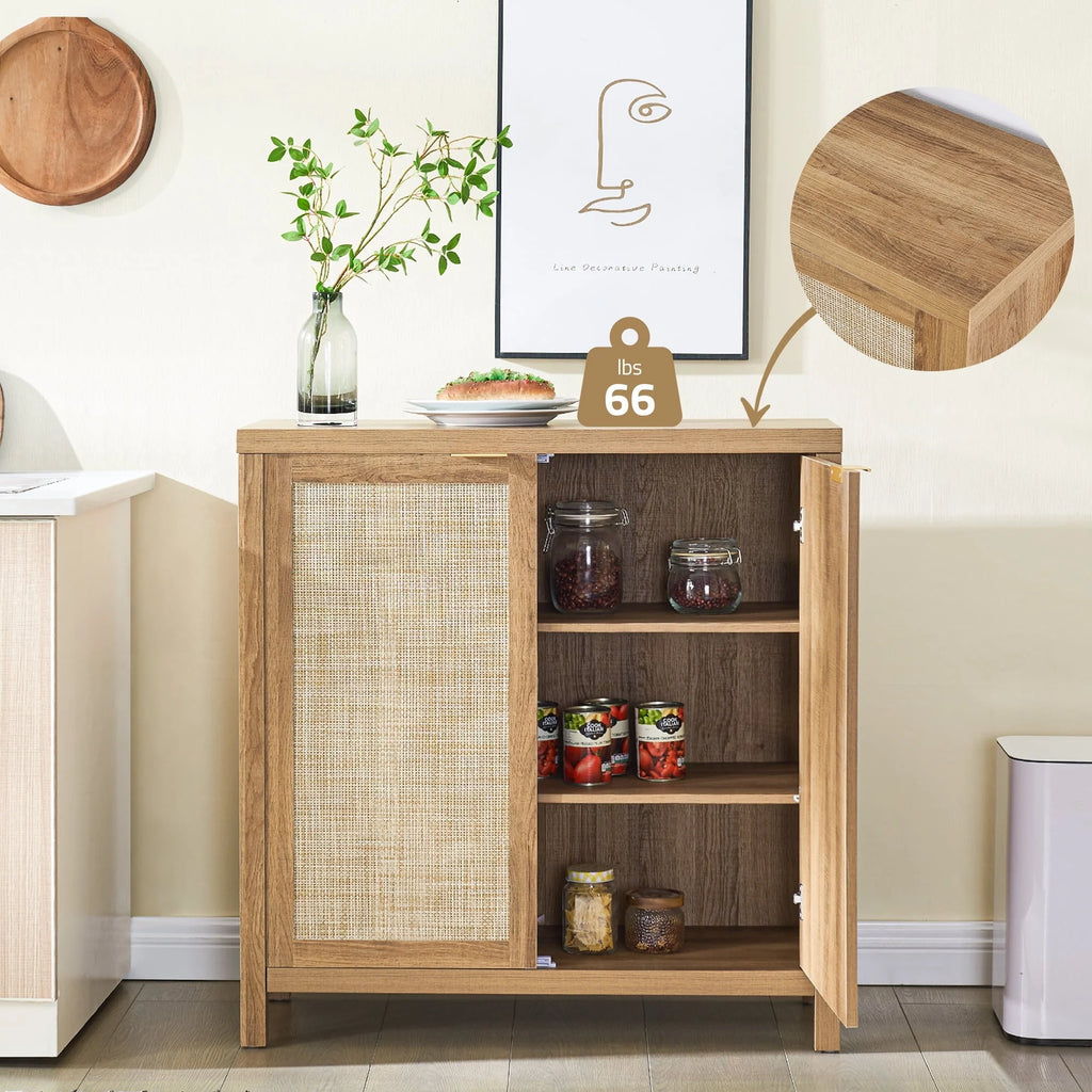 Nopurs Sideboard Buffet Cabinet, Natural Accent Storage Cabinet with Rattan Decorated Doors, Liquor Cabinet for Dining Room, Hallway