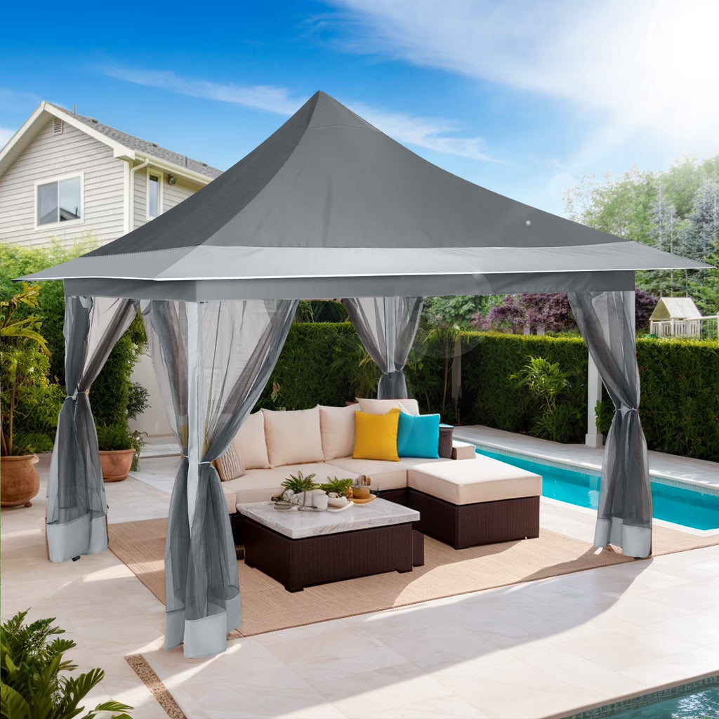 HOTEEL 12x12 EZ Pop Up Gazebo Tent with Sidewalls,Patio Gazebo Instant Shelter for Outdoor Party Camping Backyard Beach with Carry Bag,Stakes,Ropes,Gray