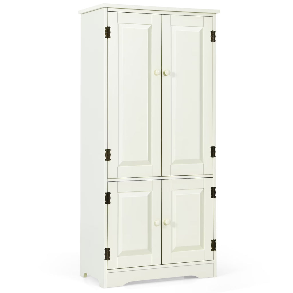 Costway Accent Floor Storage Cabinet W/ Adjustable Shelves Antique 2-Door Cream White