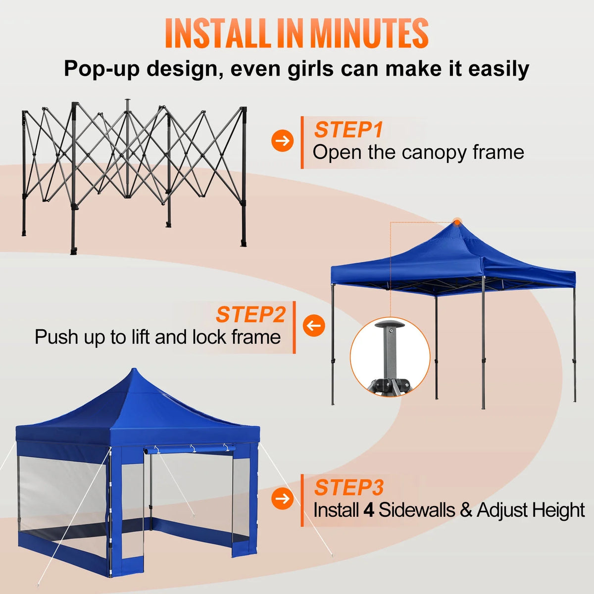 BENTISM 10' x 10' Instant Pop Up Gazebo Tent, Adjustable Height with UV Resistant