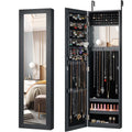 Costway Wall Door Mounted Mirrored Jewelry Cabinet Storage Organizer-Black