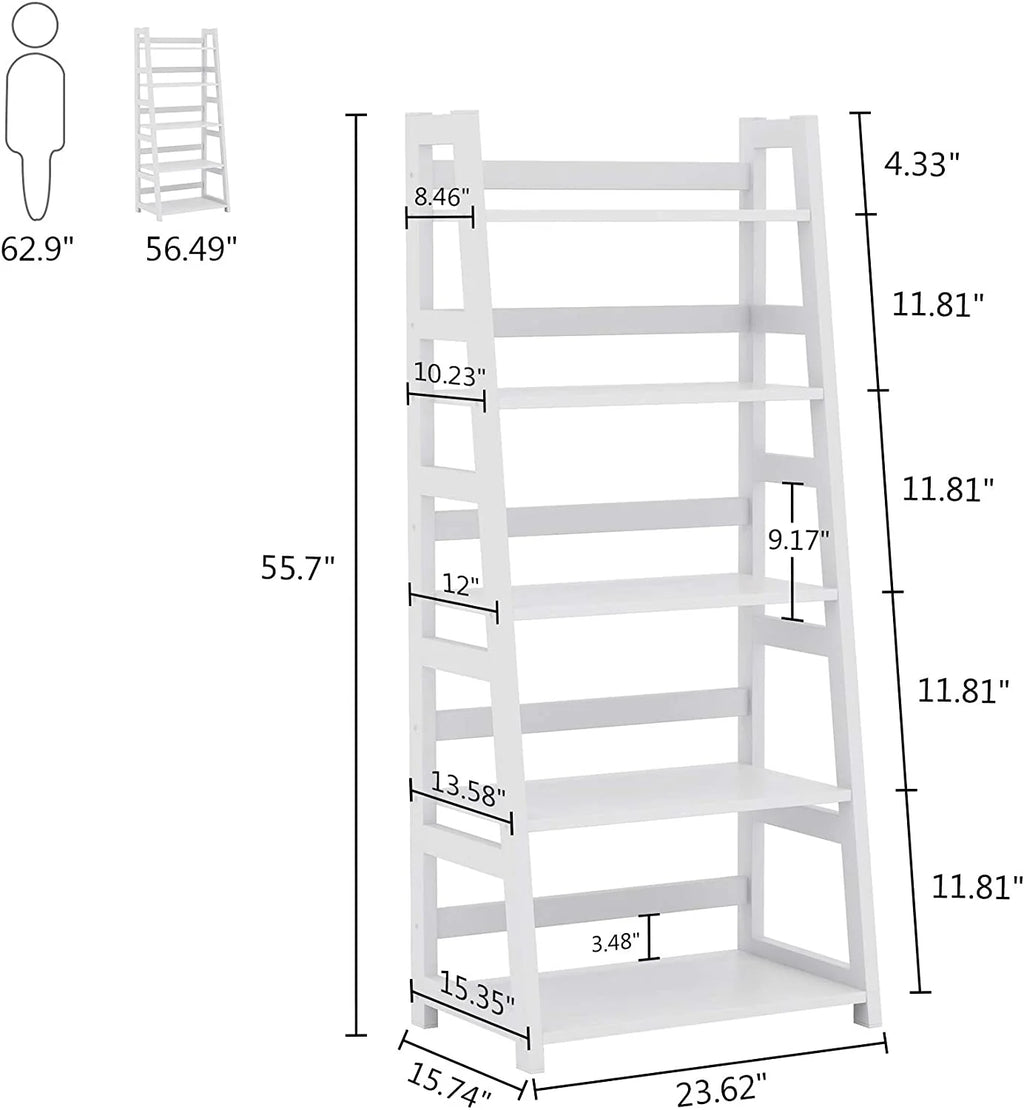 Tribesigns 5 Shelf Ladder Bookshelf Bookcase with Storage, Modern Etagere Bookcase for Living Room , Wood & Metal