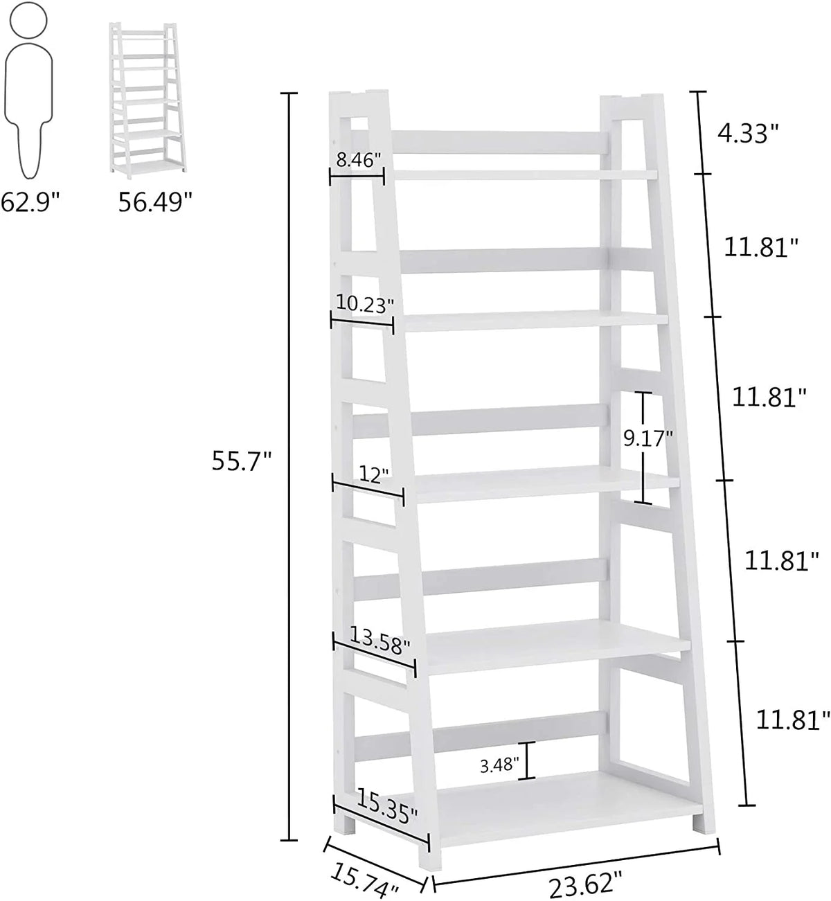 Tribesigns 5 Shelf Ladder Bookshelf Bookcase with Storage, Modern Etagere Bookcase for Living Room , Wood & Metal