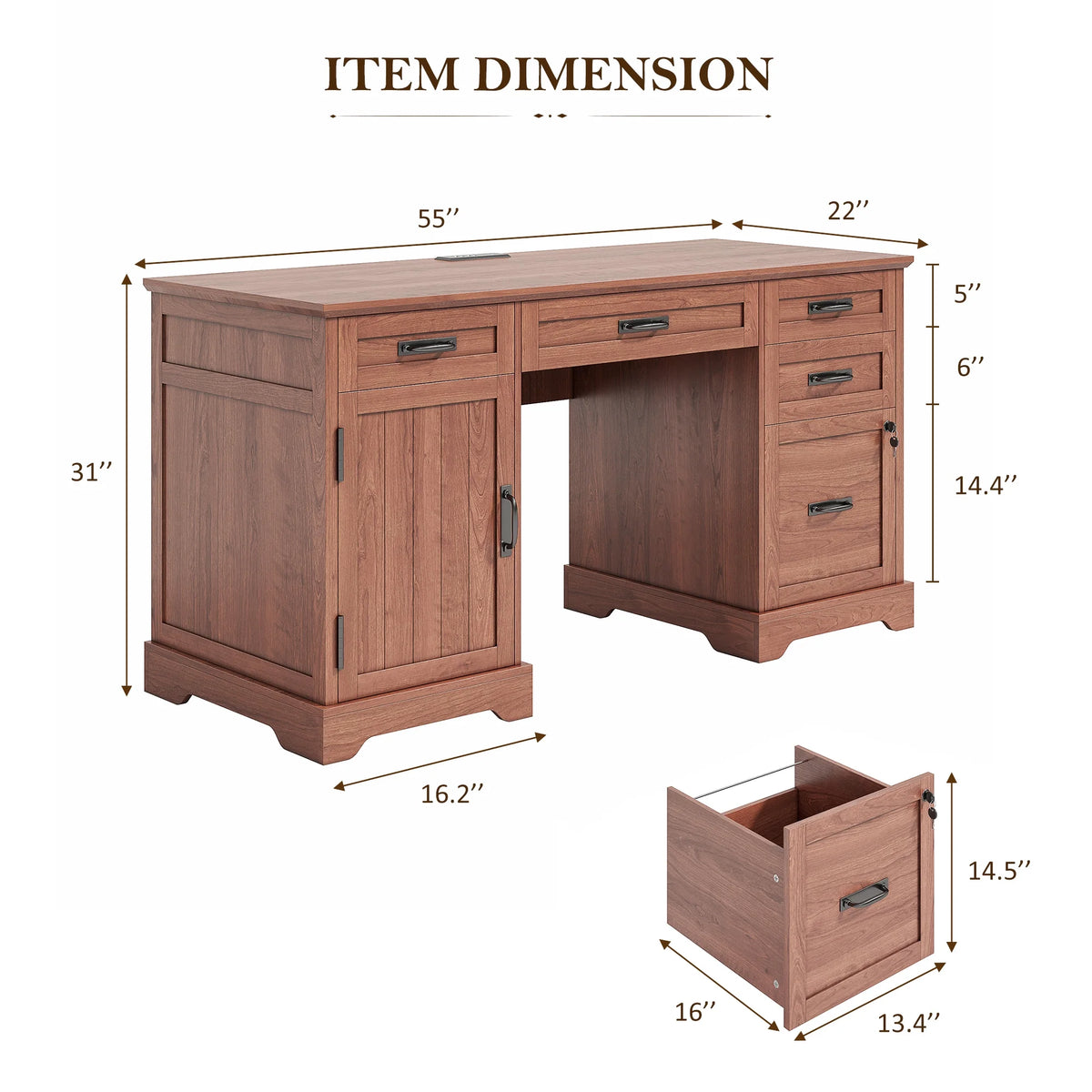 Whalefall 55 in Farmhouse Executive Desk with File Drawer for Adult Home Office, White