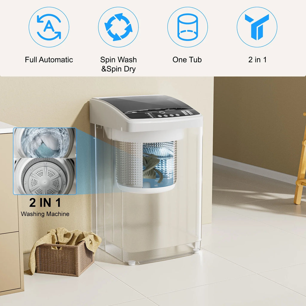TABU Washer and Dryer Set, 17.6LBS Full Automatic Washing Machine & 8.8LBS Portable Dryer (Gray&White)