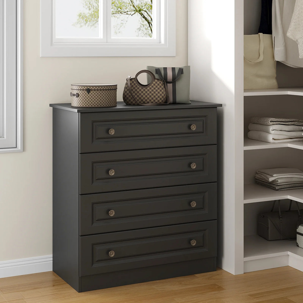 IDEALSOUL Dresser, Black Dresser Tall dresser with Large Storage Space, 4 Drawer Dresser for Bedroom, Hallway, Entryway