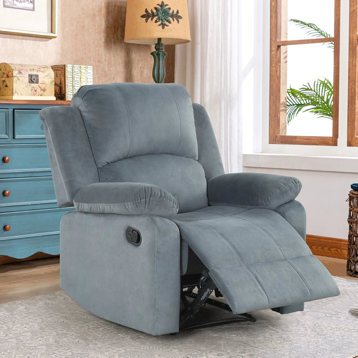 Bonzy Home Recliner Chair with Soft Padded Headrest and Armrest, Theater Reclining Chair Sofa for Living Room and Bedroom