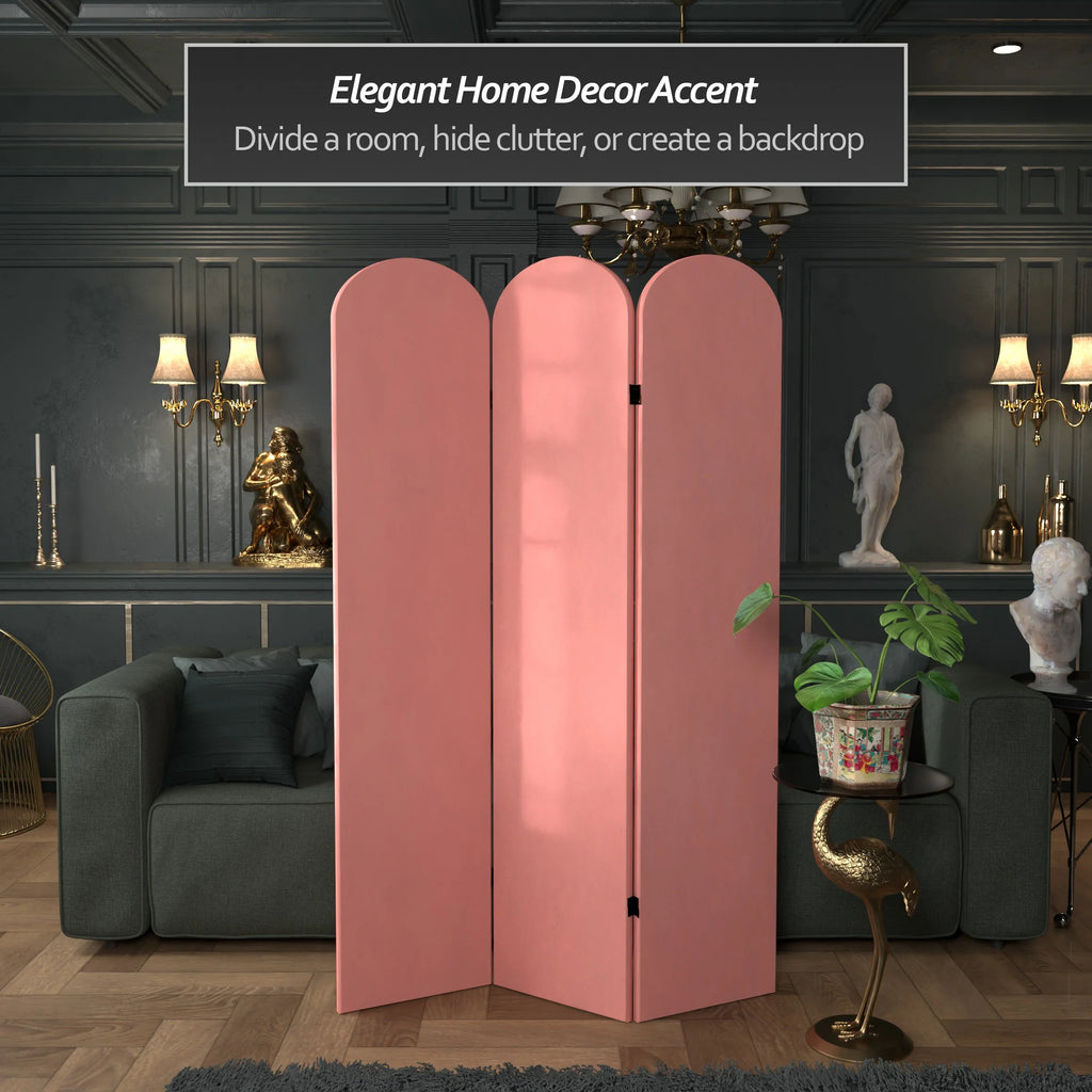 6 ft. Classic Arch Velvet Room Divider Lilac 3 Panel
