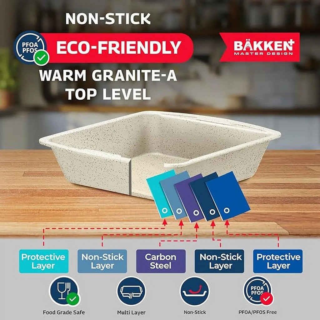 Bakken Master 38 Piece Granite Cookware and Bakeware Set �C Nonstick Granite Coating, Pots and Pans with Detachable Handles and Tempered Glass Lids, 6-piece Bakeware set, 12-piece Mixing Bowls,Brown