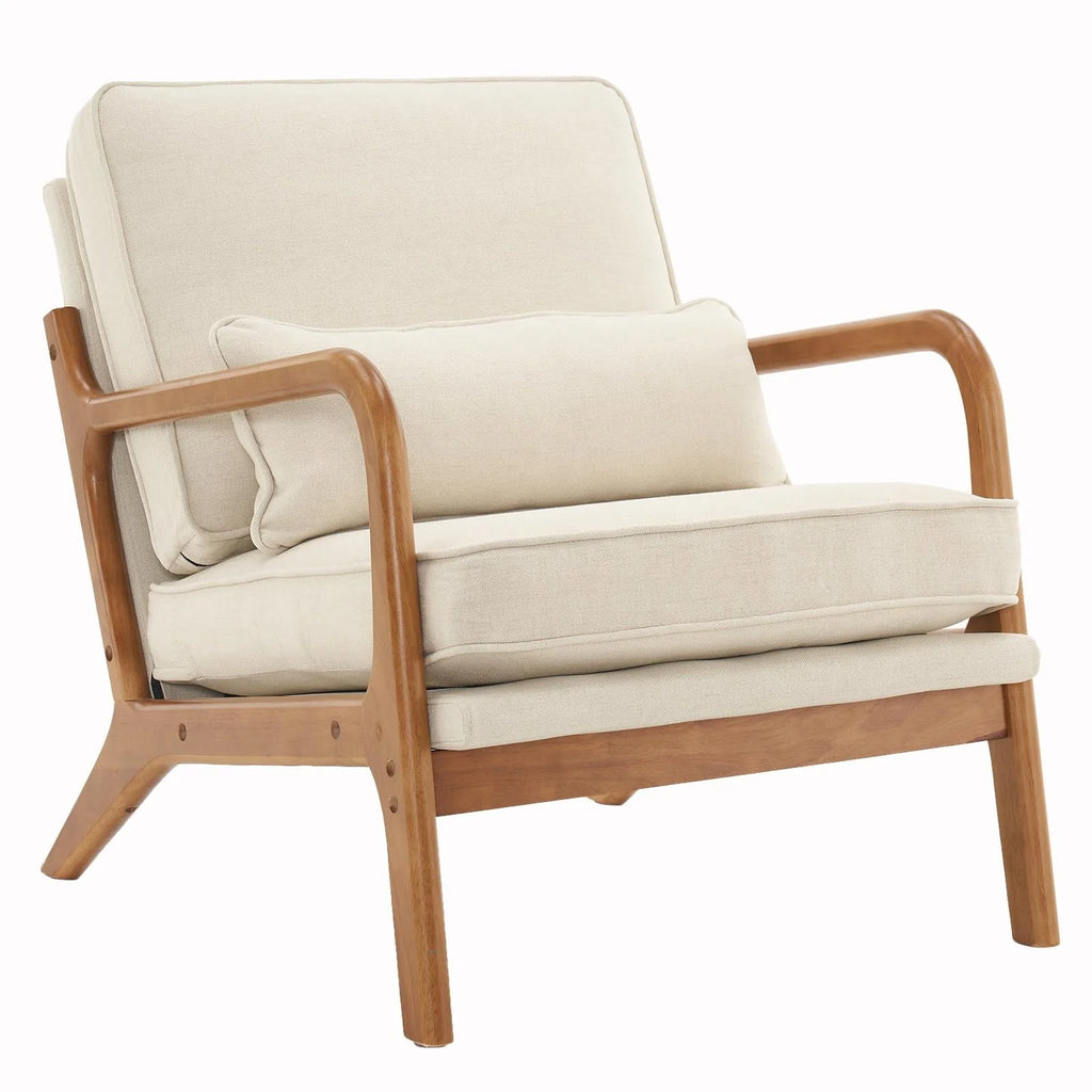 UBesGoo Modern Arm Chair Linen Fabric Upholstered Comfy Reading Accent Chair with Solid Wood Frame Beige
