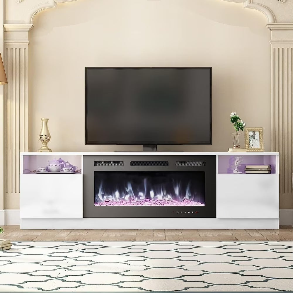 Erommy  70" Fireplace TV Stand with 36" Electric Fireplace White 80''