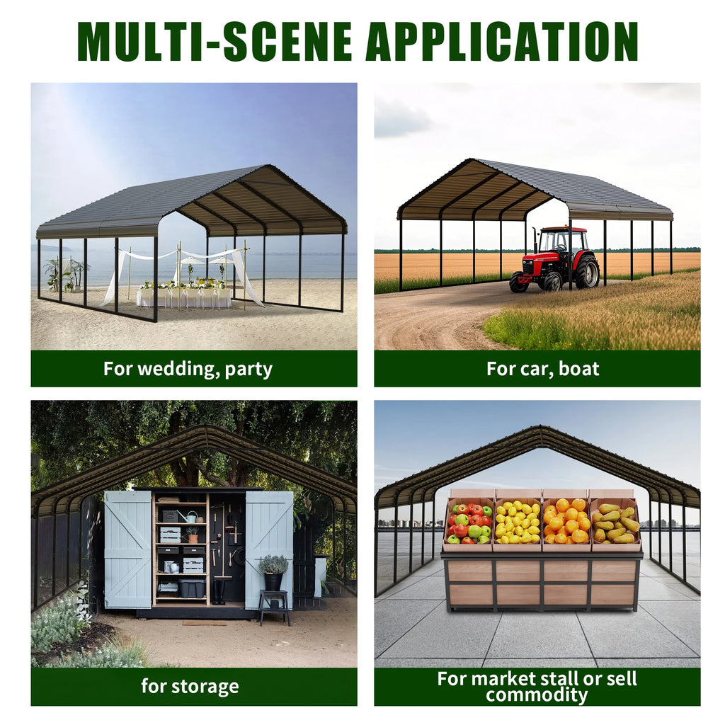 10x20 ft Portable Garage Heavy-Duty Metal Carport Canopy Kit，All-Weather Shelter with Reinforced Galvanized Steel Frame，for RV, Truck, Boat & 1 Cars Storage，Multi-Use Party Tent