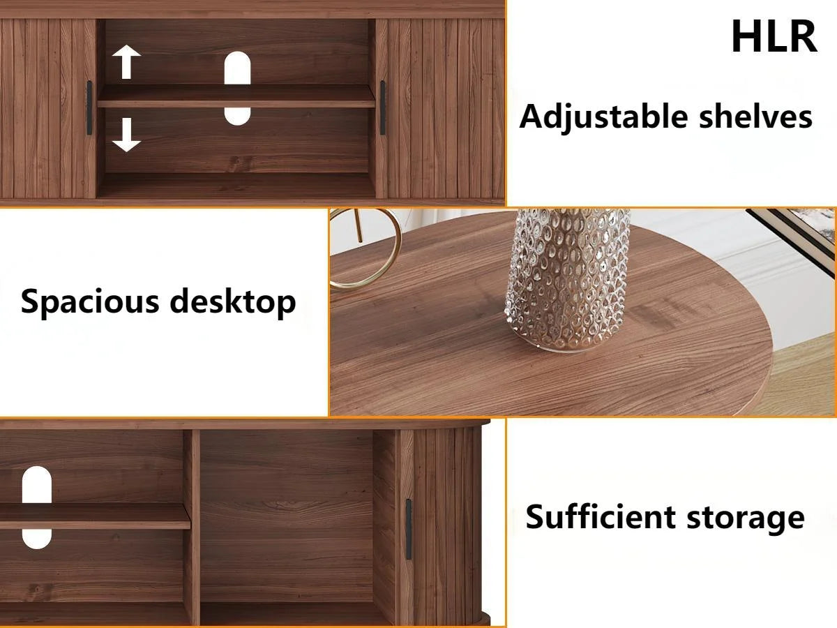 HLR 70" Mid Century TV Stand With Tambour Door For TVs Up To 80", Entertainment Center With Storage, Brown