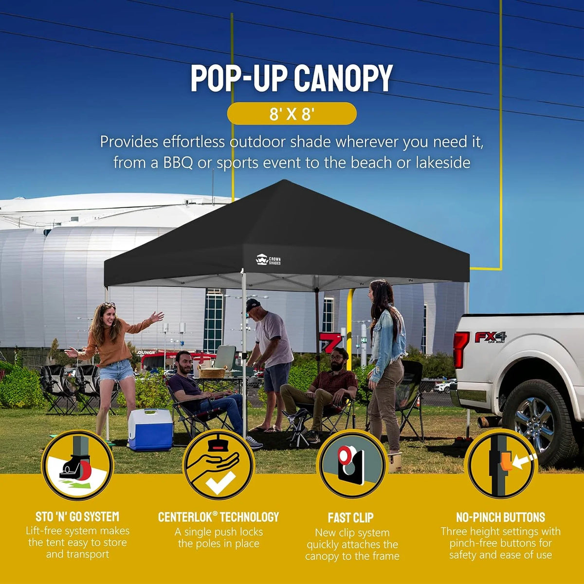 CROWN SHADES 8x8 Pop Up Canopy with One Push Setup Easy Outdoor Sun Shade for Events Parties Camping Forest Green