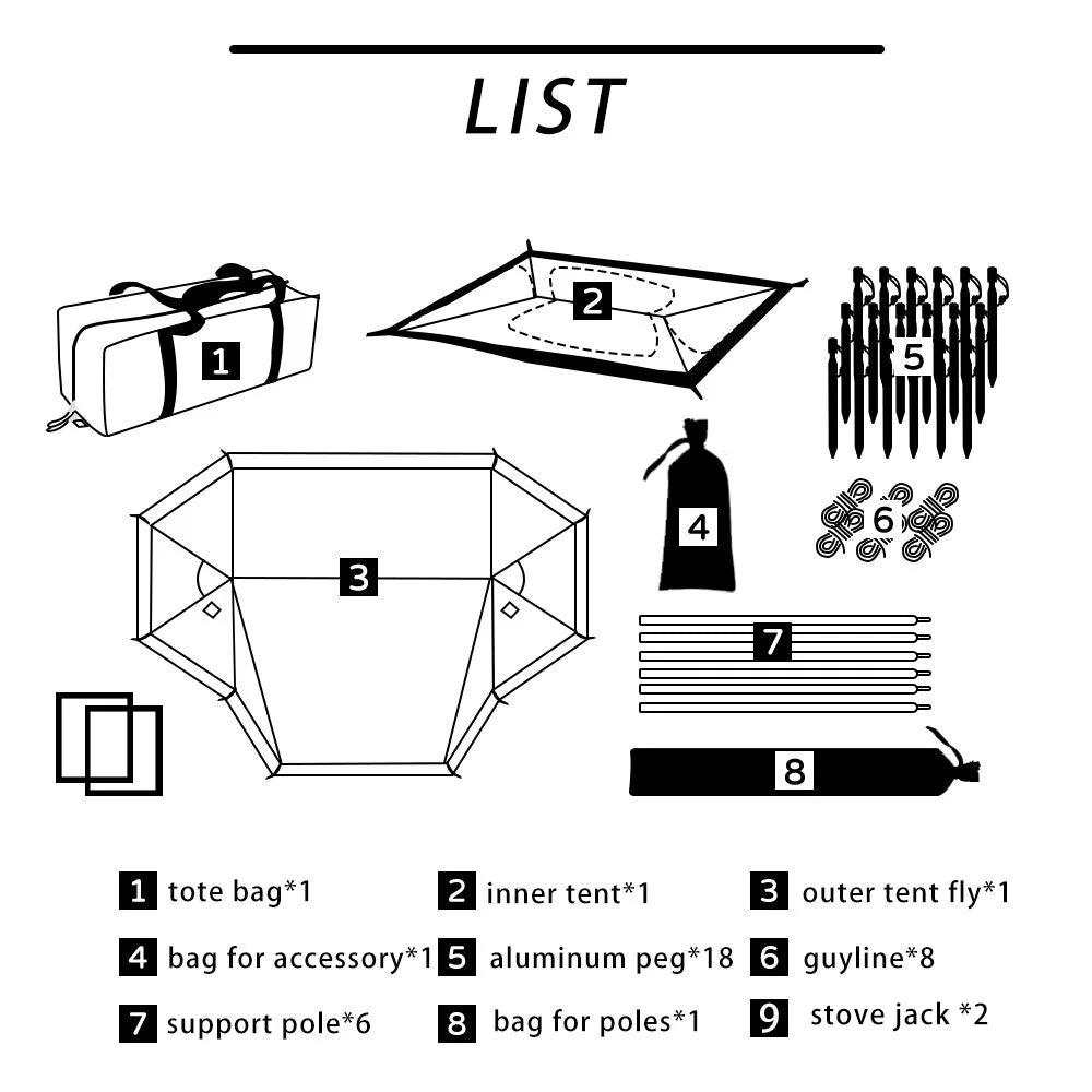 Top Lander 4 Person Tents for Camping Waterproof with Two Porch Hot Tent Bushcraft Shelter 4 Season Family Tent
