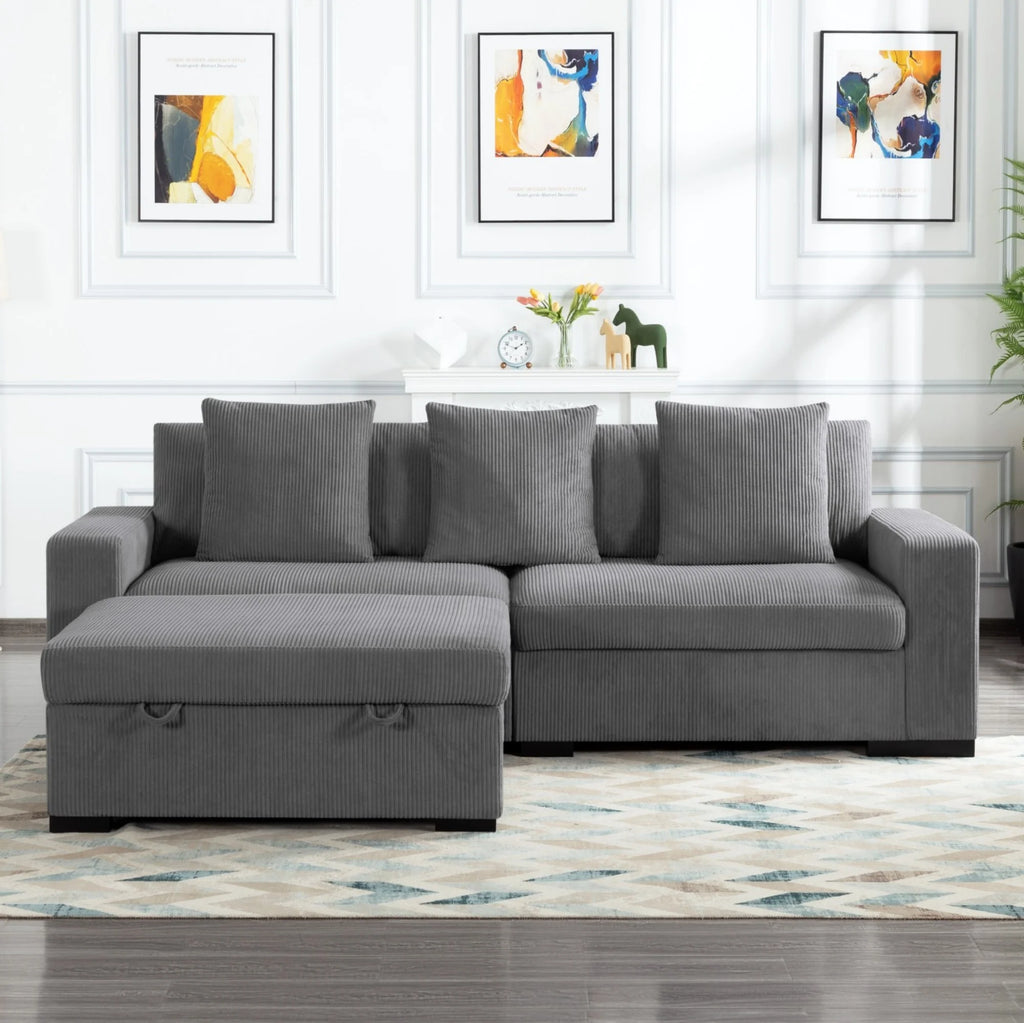 Gewnee 103.5-Inch Modular Corduroy Sofa Set with Solid Wood Legs, High-Density Foam, Suitable for Living Room/Bedroom/Office