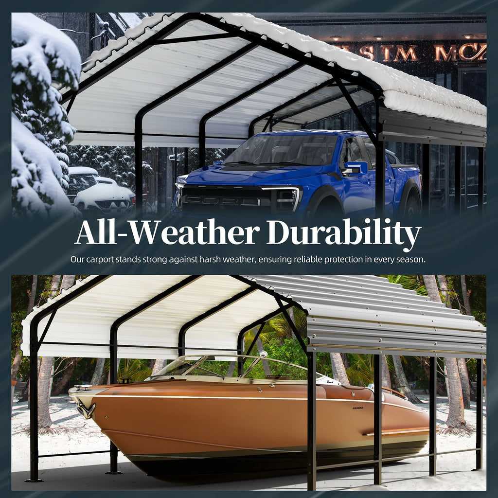 Walsunny 12X20 FT Carport, Outdoor Heavy Duty Carport Canopy with Galvanized Steel Roof, Metal Carport Extra Large Garage Car Storage Shelter