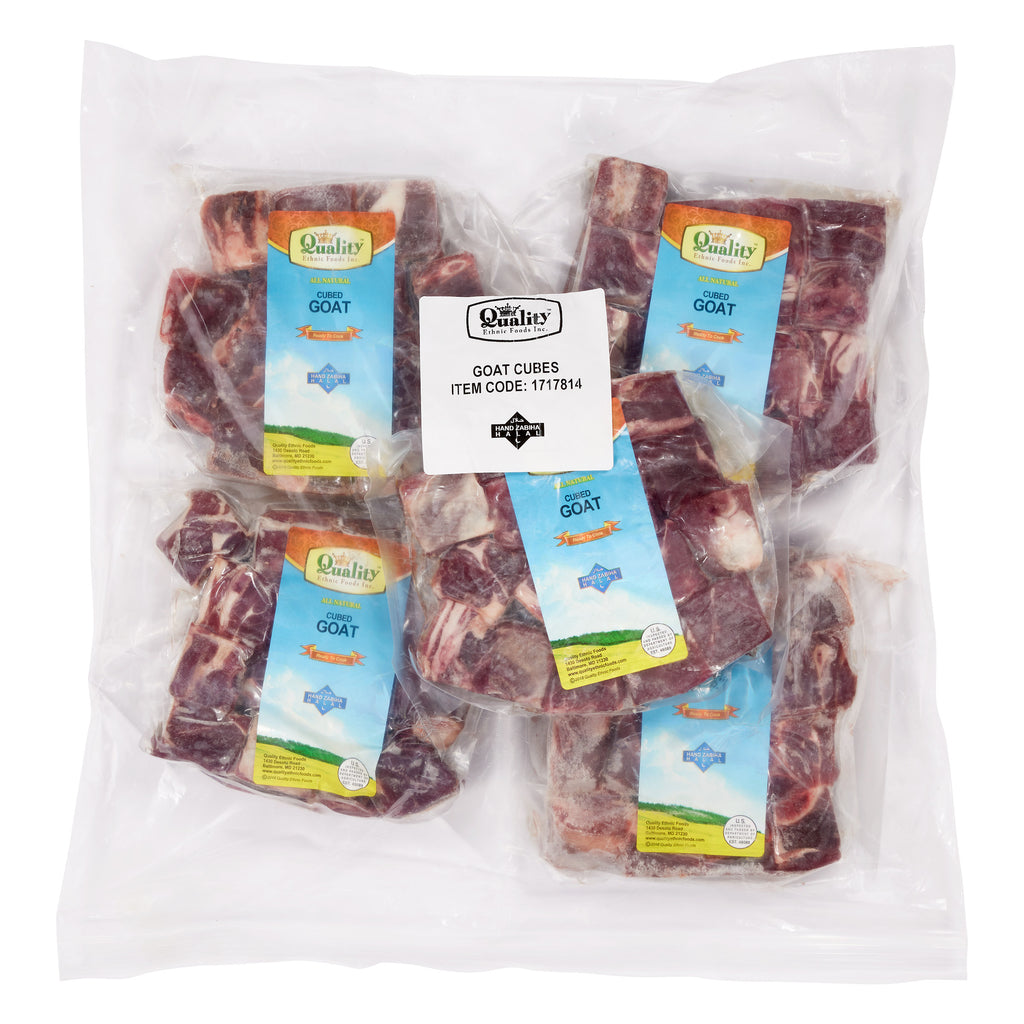 Quality Ethnic Foods Halal Goat Cubes, (5/2.2 Lbs. Per Bag), Total 5 Packs, Total 11 Lbs.