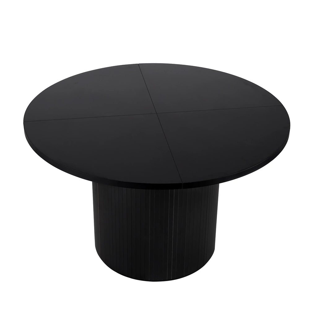 Wirrytor Round Dining Table, Modern Farmhouse Kitchen Table, 47 Inch Coffee Circle Dining Tables with Wood Strip Base for Kitchen Living Room, Black