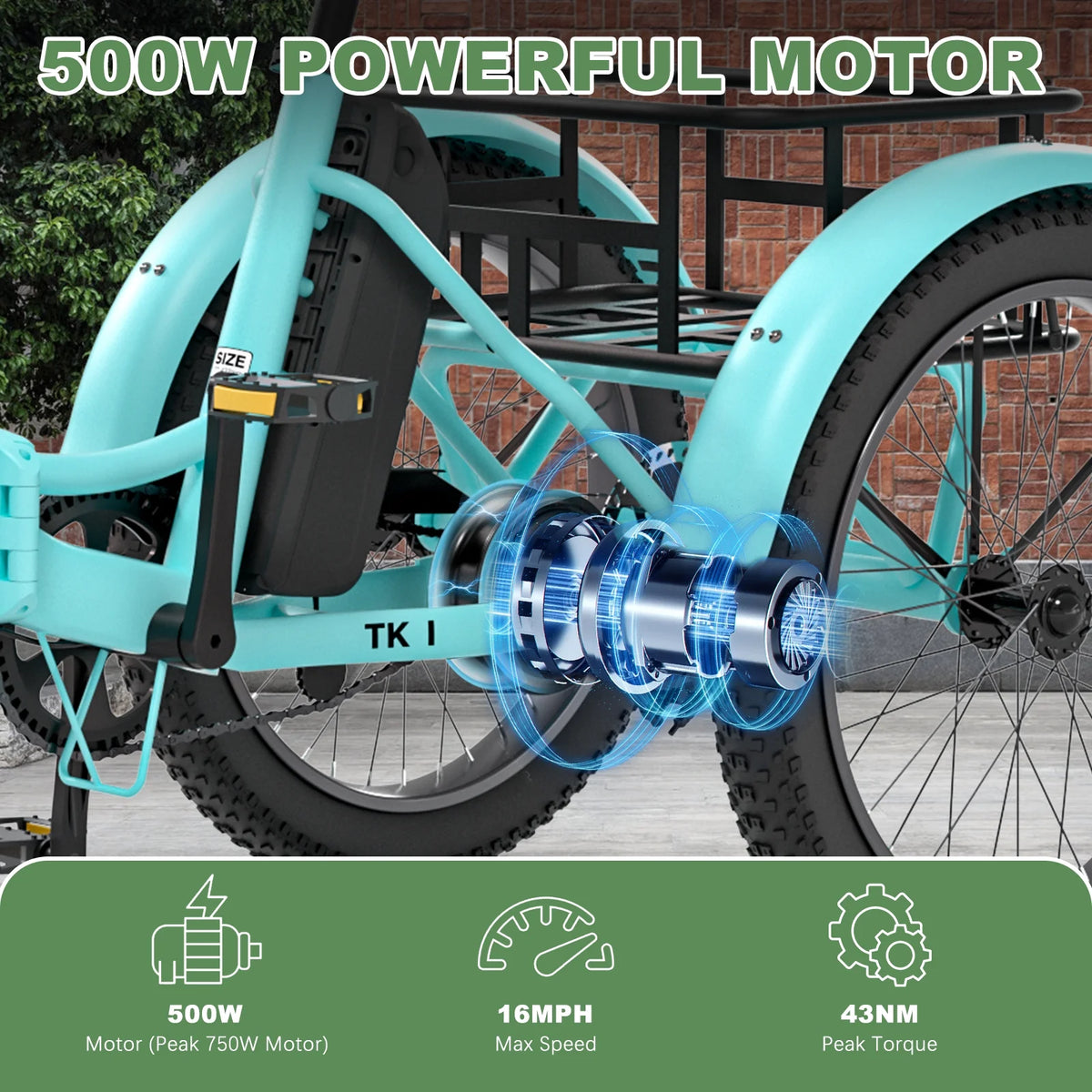 ABORON 3.0 Fat Tire Electric Trike for Senior Foldable E-Bike, 500W Motorized Tricycle Adult 20" Folding 3 Wheel Electric Commute Bike Trike w/48V Battery and Storage Baskets,
