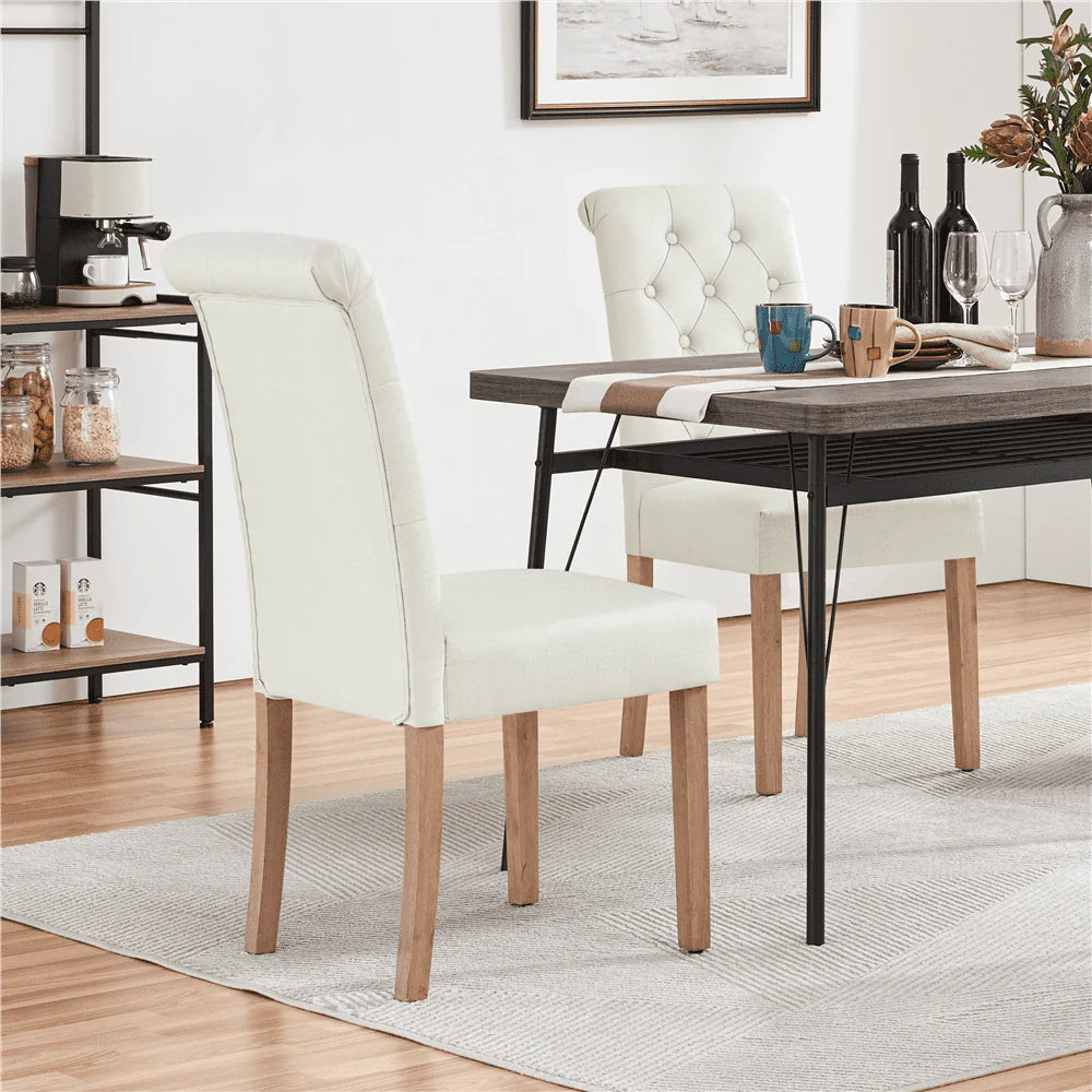 SMILE MART 6pcs Padded Parsons Fabric Upholstered Dining Chairs, Beige
