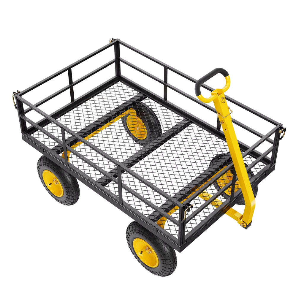 KFFKFF Mesh Steel Garden Cart 1200 Lbs, 43.3 x 29.5 " Heavy Duty Utility Wagon Cart, Pullable Metal Garden Trolley with 13' All Terrain Tires, Removable Mesh Sides, 180��Swiveling Handle (Green)