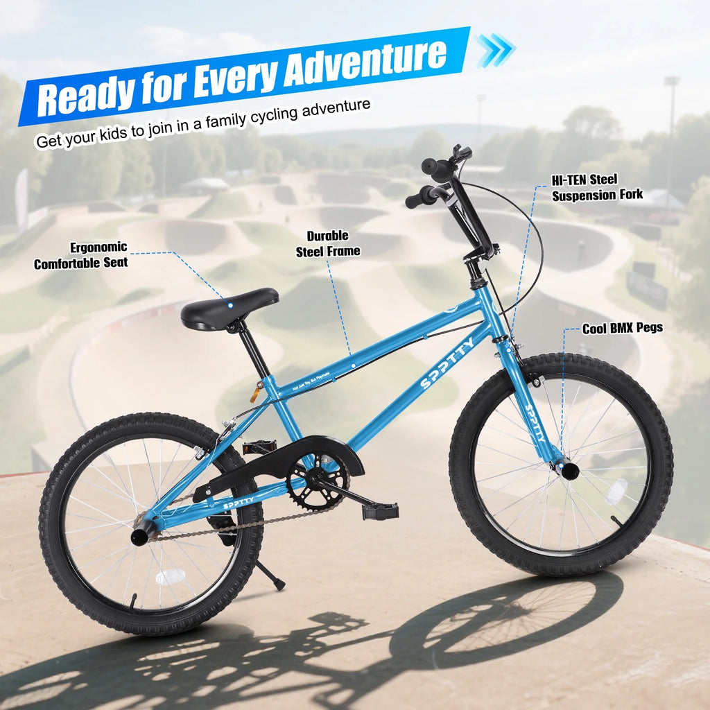 SPPTTY 20" Freestyle BMX Bike with 4 Pegs,Kids Bicycle for Teen Beginner, Age 7-14 Years,Multicolor