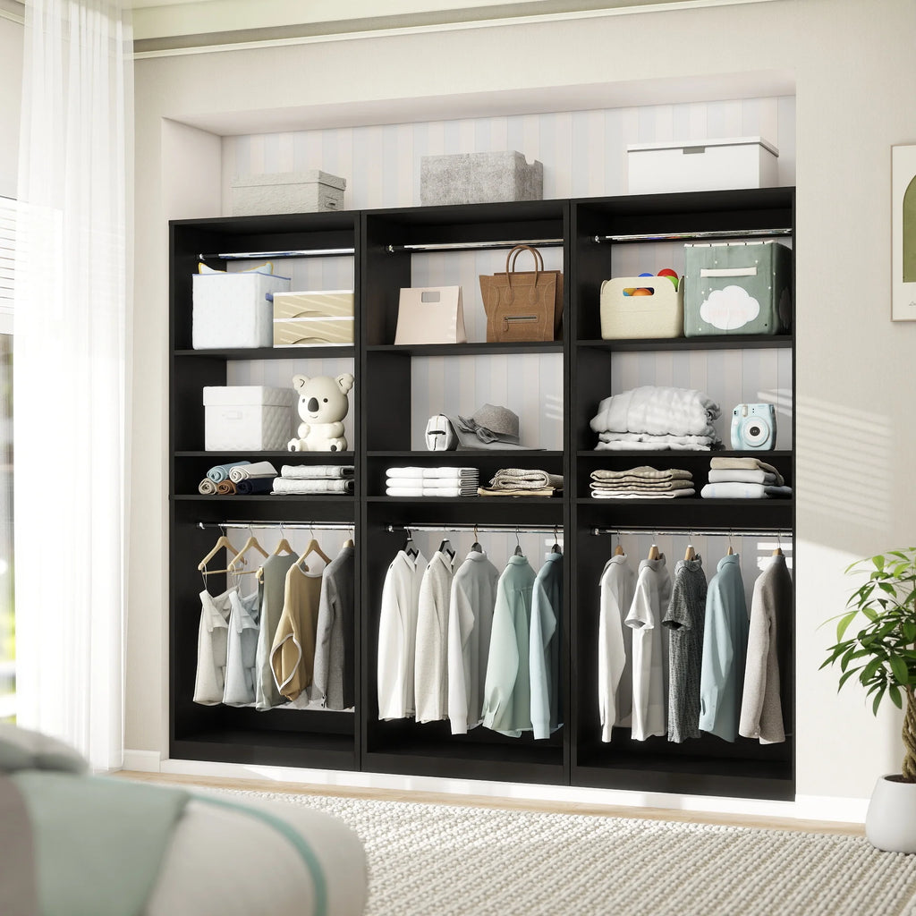 Homieasy 25�?Closet System, Freestanding Closet Organizer Wardrobe with Hanging Rods and Shelves, Adjustable Clothes Garment Rack, Sturdy Walk in Closet Tower, White