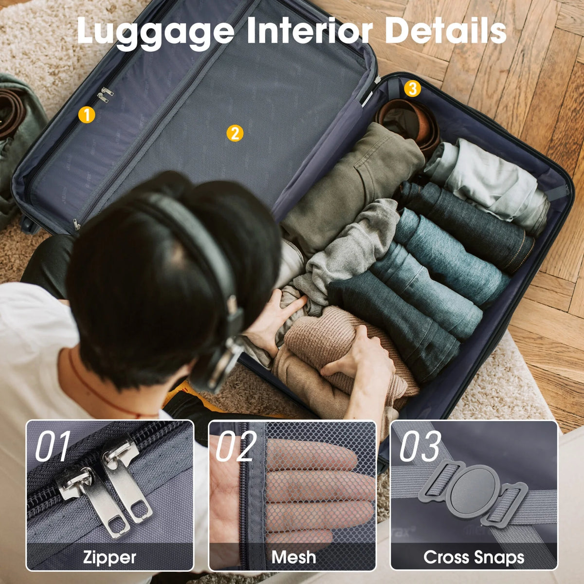 3 Piece ABS Luggage Set, Luggage with Spinner Wheel & TSA  20/24/28 inch, Purple