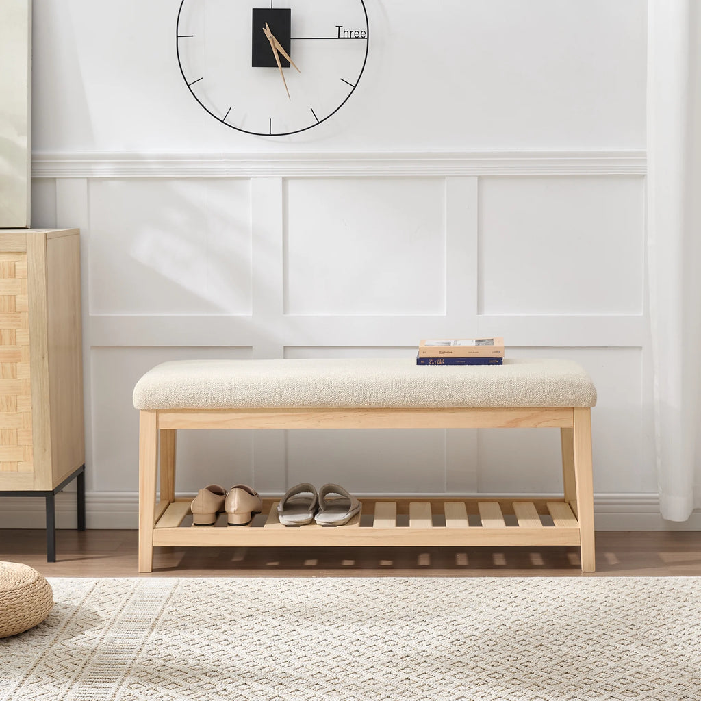Zesthouse 42.9�?Shoe Bench with Storage, Entryway Bench for Living Room, Bedroom and Hallway, Linen Fabric Upholstered Bench with Solid Wood Shelf, Gray