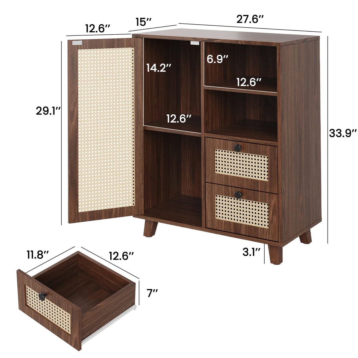 STARY Sideboard Buffet Cabinet, Accent Cabinet with Drawers and Adjustable Shelf for Kitchen, Living Room, Entryway, Nature
