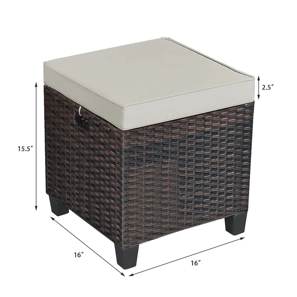 Gymax Set of 2 Patio Rattan Ottoman Footrest Garden Outdoor w/ Brown Cushion
