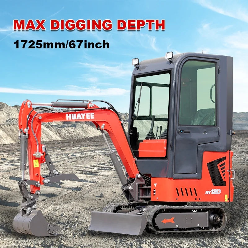 HUAYEE 1.4 Ton Cab Version Mini Excavator - HY12D, with 13.5 HP B&S Gasoline Engine, Swing Function, Mechanical Thumb Clamp, Mechanical Quick - Change, Hydraulic cooler, Electric Fan, In-stock in US
