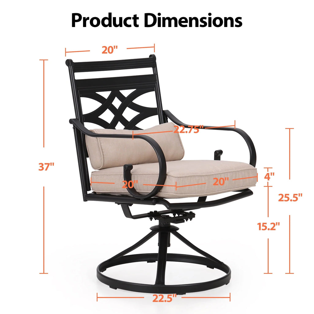 MF Studio 5 Pieces Patio Dining Set 1 Piece Metal Round Table & 4 Pieces Outdoor Swivel Chairs with Cushion