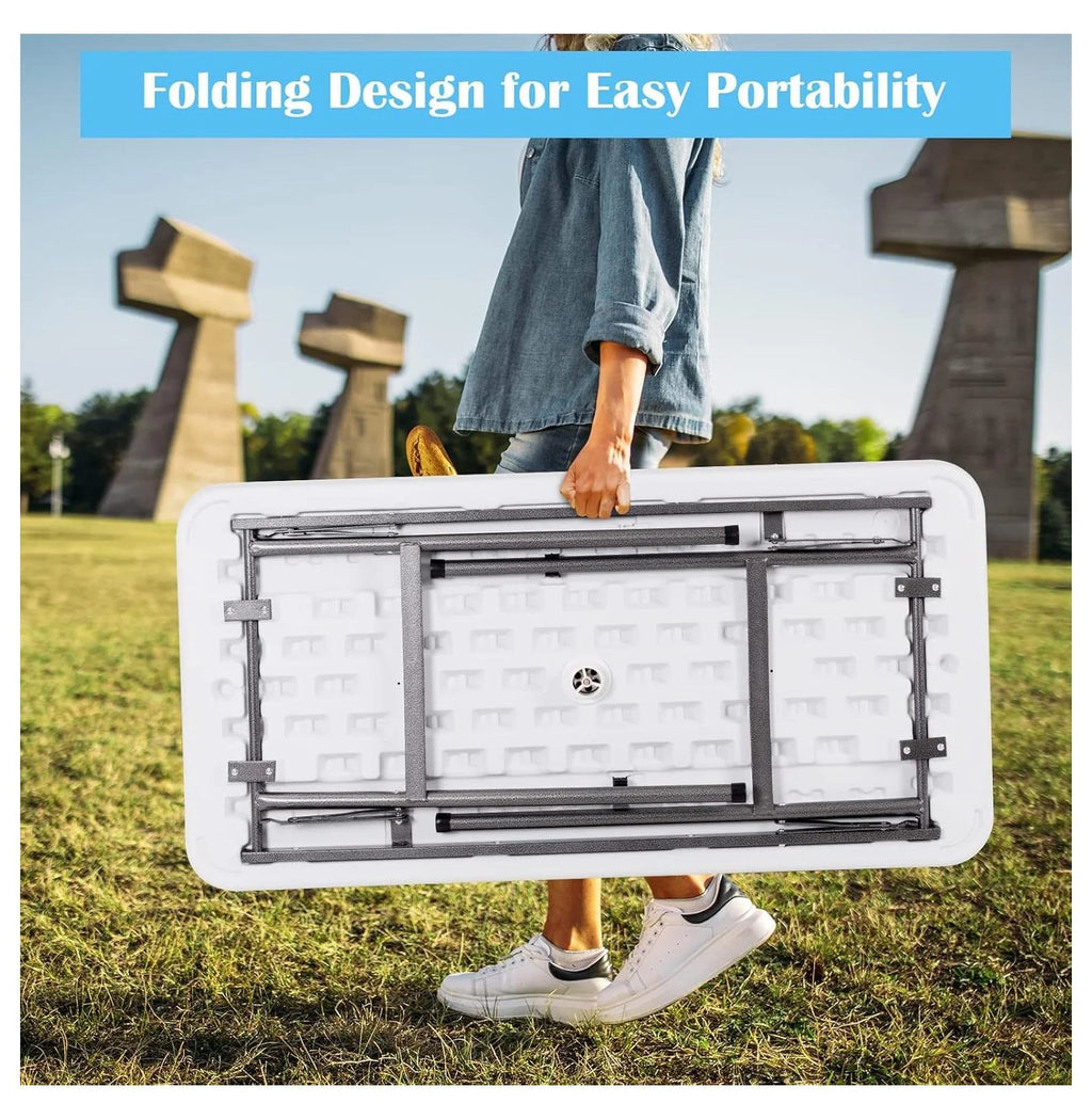 Folding Ice Cooler Table - Portable Beverage Cooler, Buffet Server with Skirt & Drain - Party, Picnic, BBQ, Camping - White 24 in x 47.5 in x 32.5 in