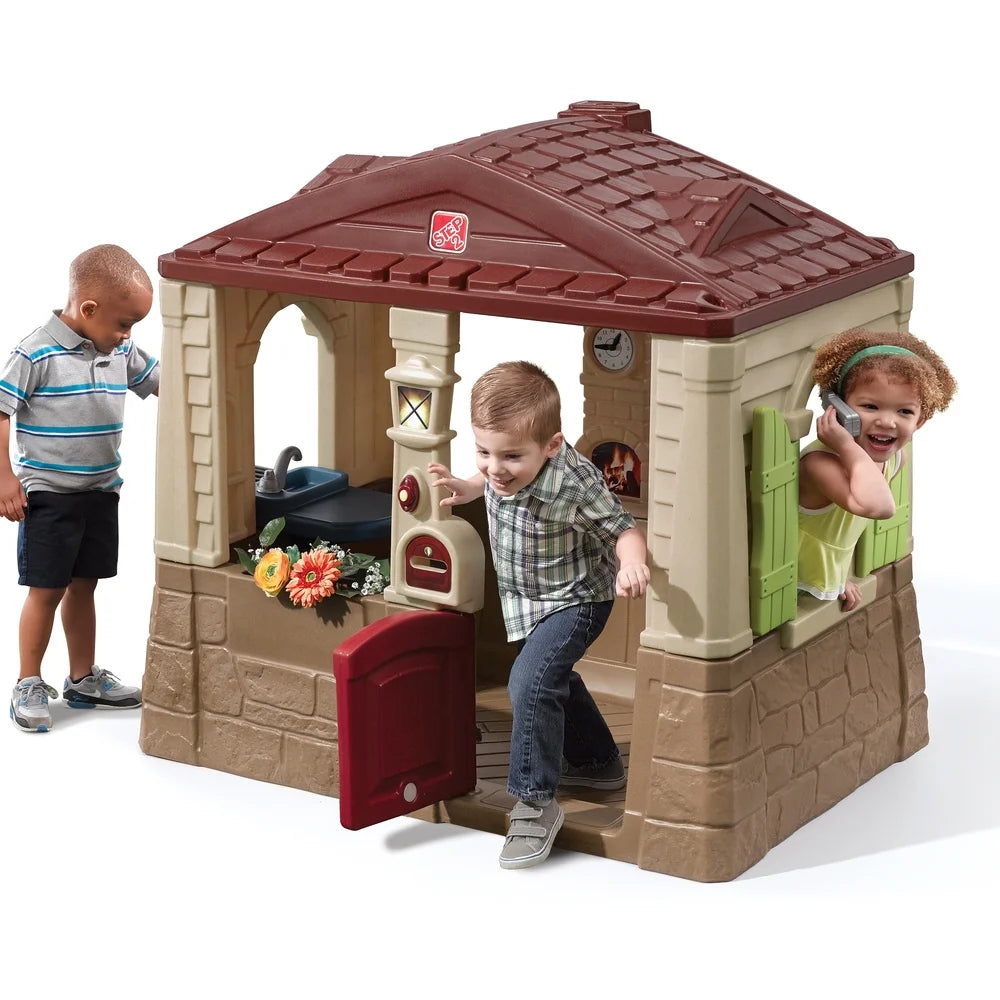 Step2 Neat & Tidy Cottage II Brown Playhouse Plastic Kids Outdoor Toy