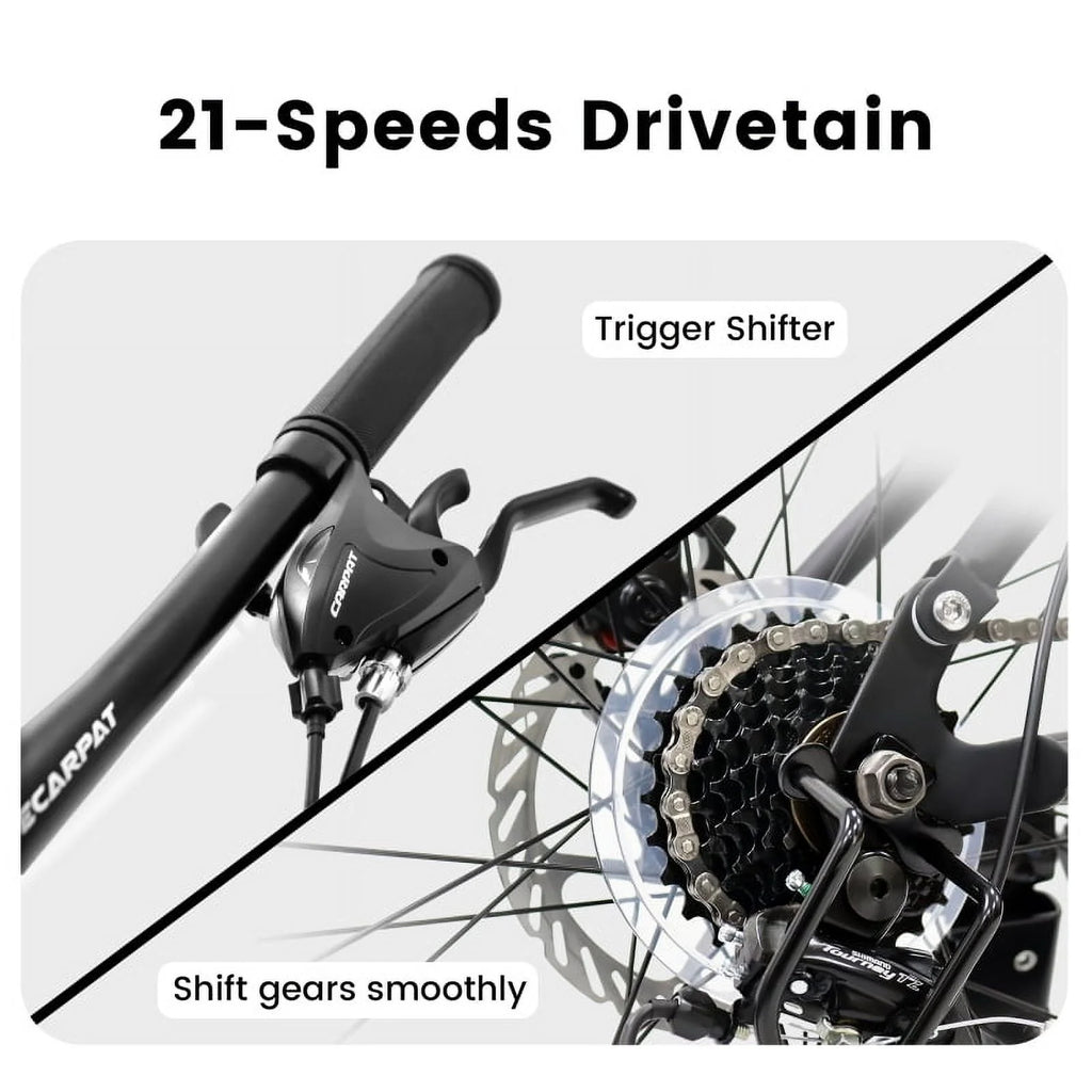 A2760 27.5 Inch Full Suspension Mountain Bike, Front and Rear Dual Shock Absorbers, Mechanical Disc Brakes, 21-Speed, Suitable for Men and Women, Ideal for Travel and Fitness Enthusiasts