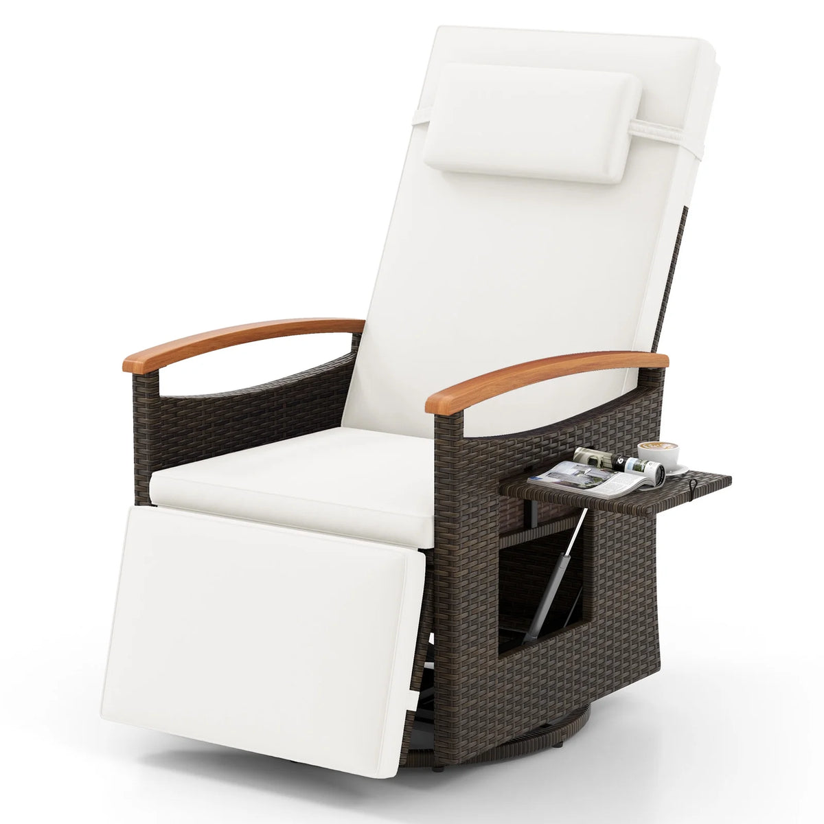 Costway Outdoor 360�� Swivel Rattan Recliner Chair Patio Wicker Chaise Lounge Chair Beige