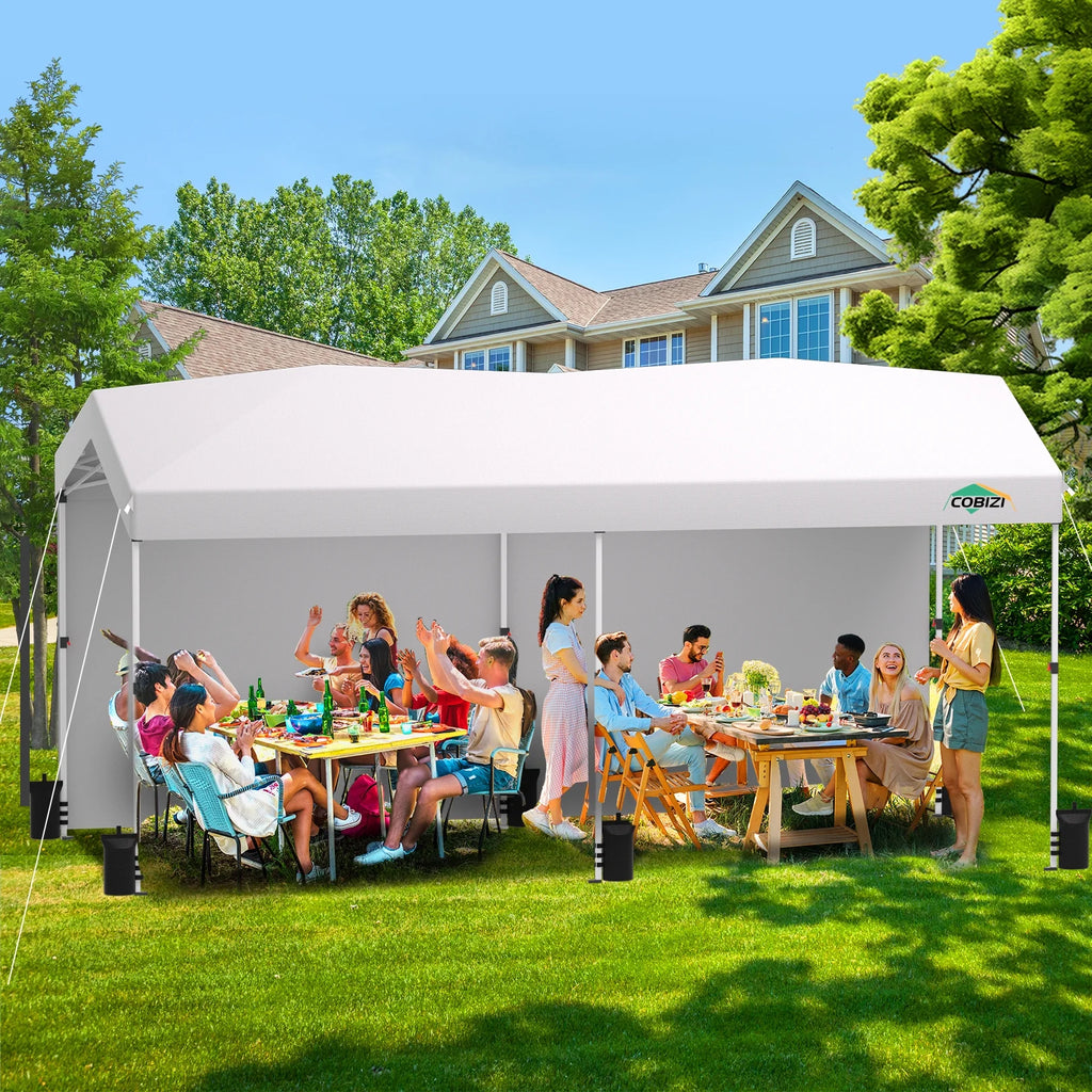 Hoteel Carport Canopy 10x20 Pop Up Shelter with Instant 1-Button Push Center Lock, UV Resistant All-Weather Cover with 2 Sidewalls, Heavy Duty Waterproof Canopy Tent for Cars, Trucks, Boats, White