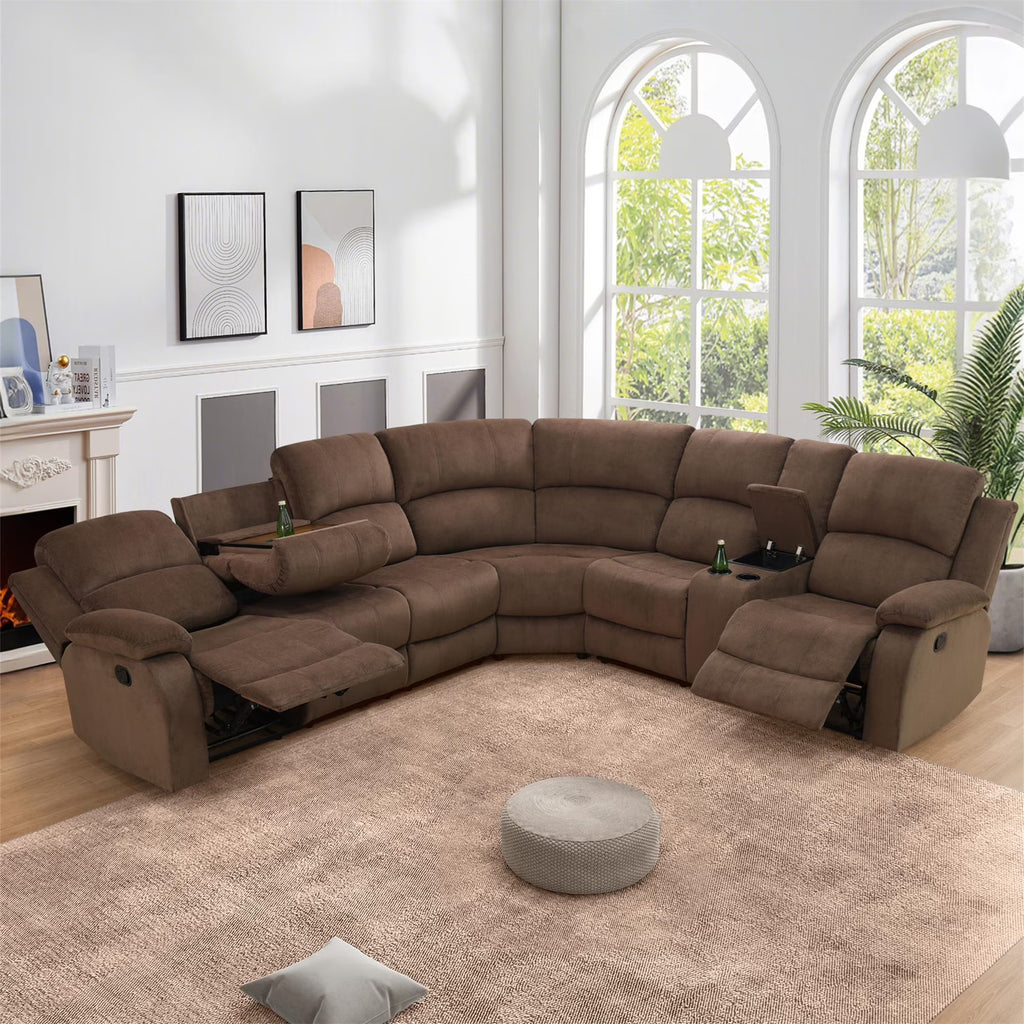 Aukfa 3-Piece Recliner Sofa Set, 6 Seat Sectional Couch with Cup Holders&Storage Console, Gray