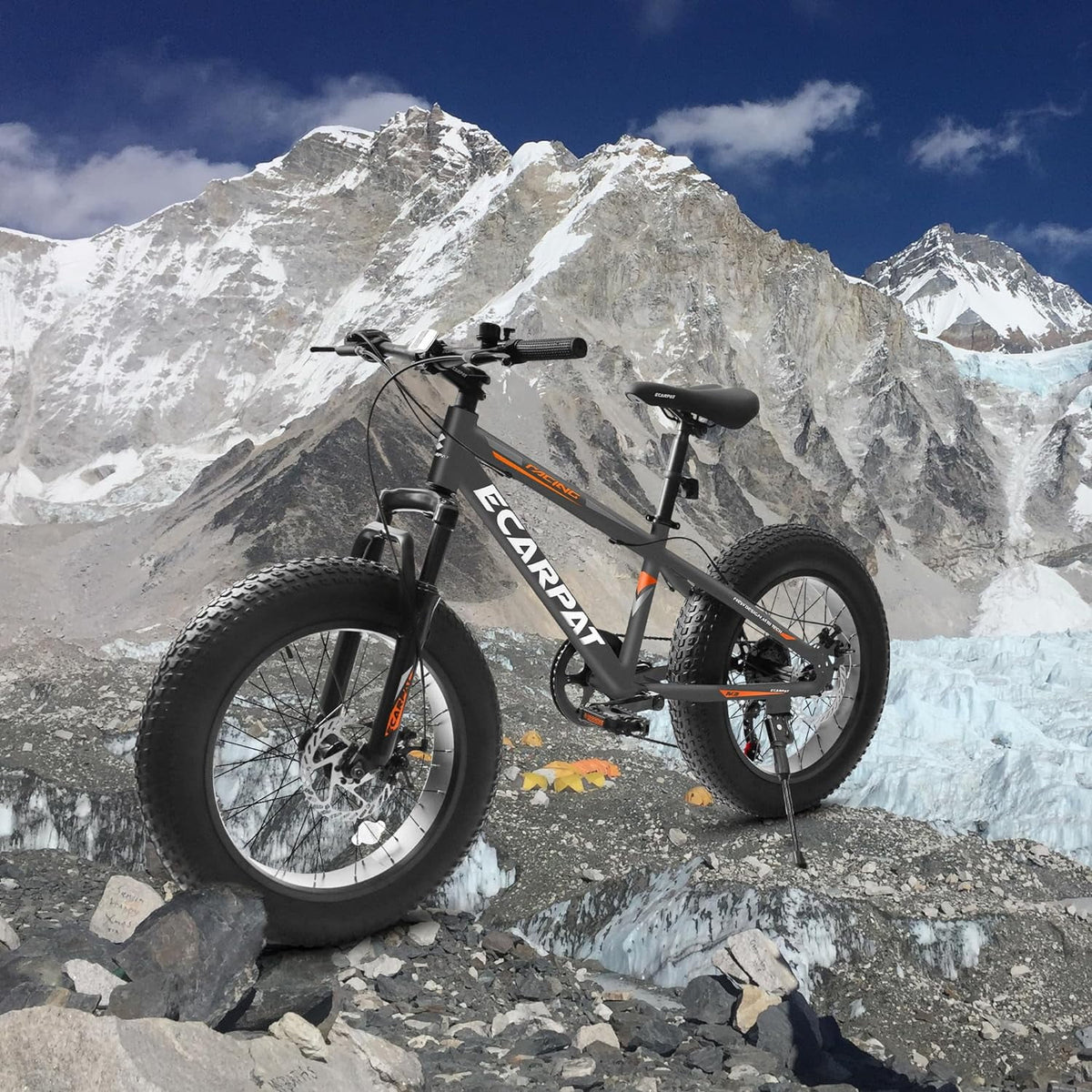 20 Inch Mountain Bike for 7-15 Years Old, 7 Speed Kids Bike with High Carbon Steel Frame, Fat Tire and Dual Disc Brake, Front Suspension Mountain Bicycle Gift for Boys Girls, Grey-Orange