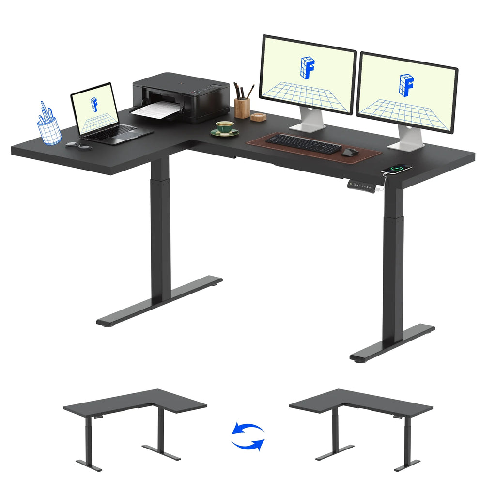FLEXISPOT  71"x48" L Shaped Height Adjustable Standing Desk Dual Motor Corner Desk White Computer Desk with Splice Board