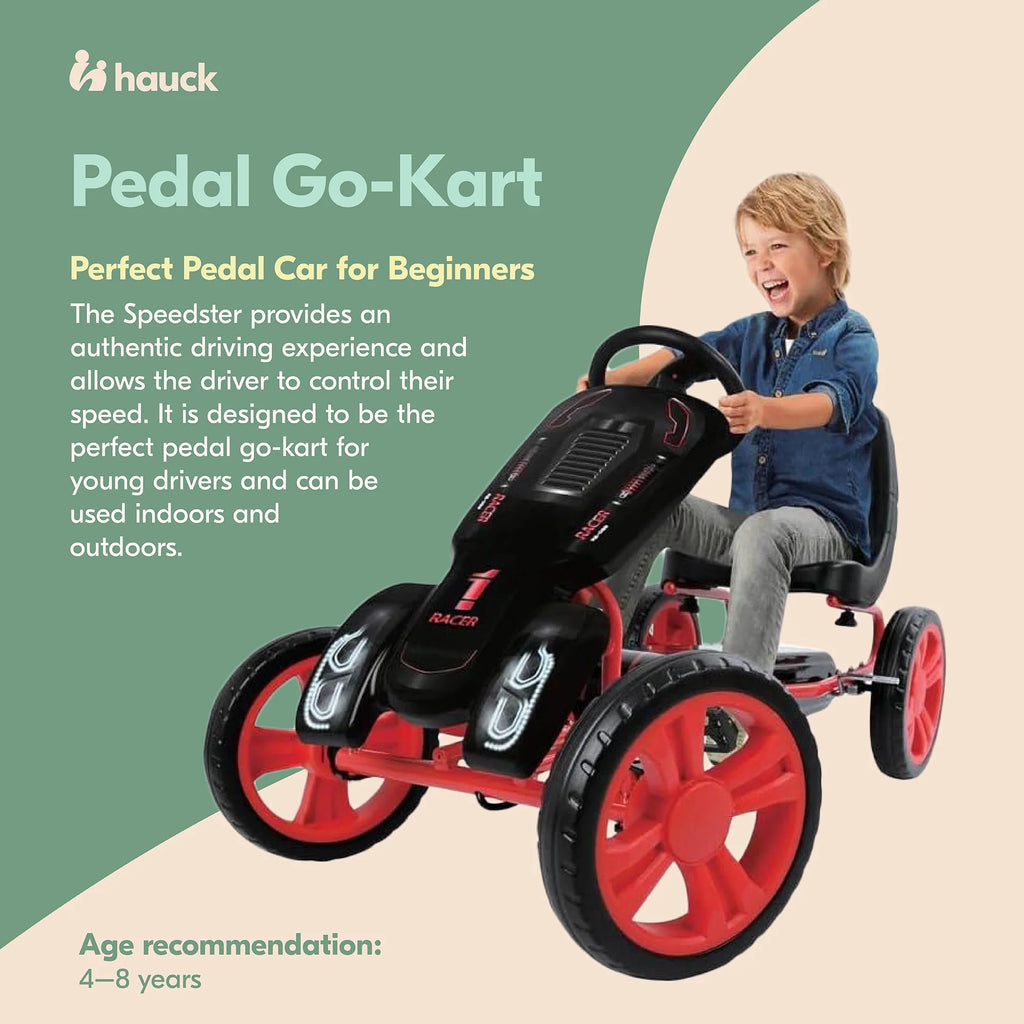 Hauck Speedster Pedal Go Kart w/ Adjustable Bucket Seat for Kids Ages 4 to 8, Fire Rescue
