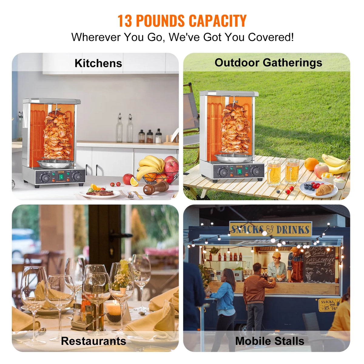 KFFKFF Electric Vertical Chicken Grill Machine Countertop BBQ Rotisserie Stainless Steel Body with 2 Burners for Restaurant Dinner Home Kitchen