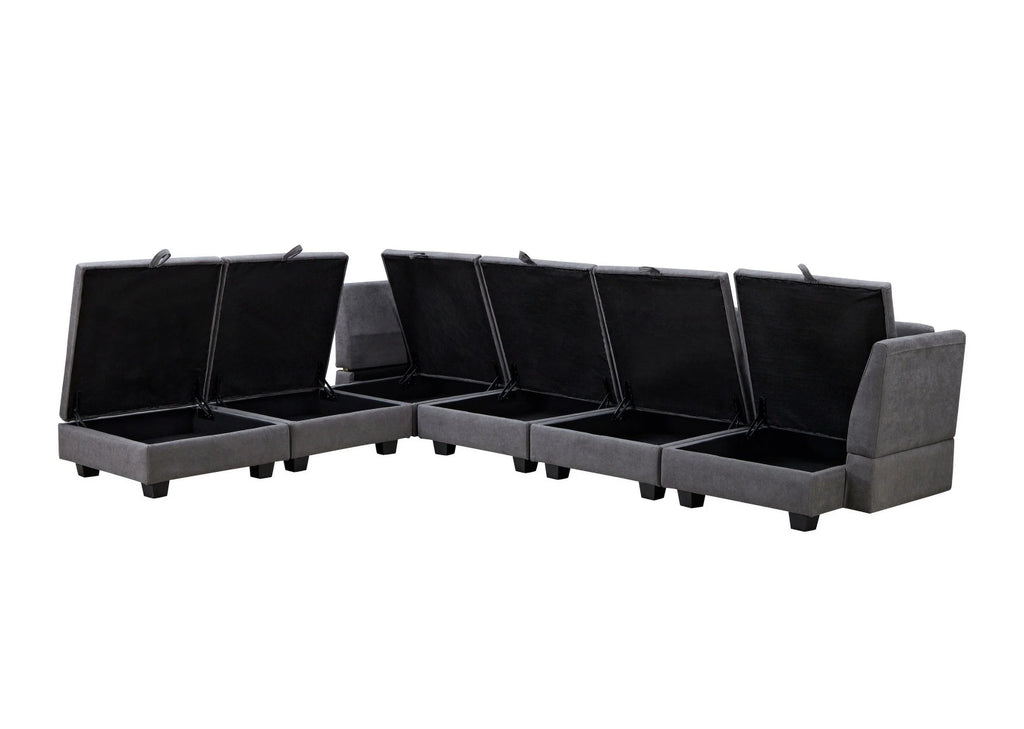 Oversized Modular Sectional Sofa with 2 Pillows, Convertible Sofa Bed with Storage Seat & Storage Ottoman, Upholstered U-Shaped Sectional Sofa with Reversible Chaise, 6 Seaters Sofa Sleeper Sofa