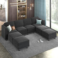 Mjkone Modular Sectional Sofa with Adjustable Armrest and Backrest for Living Room，U/L  Shaped Couch 8 Seater Convertible Sectional Couch with Storage Ottoman for Living Room,Dark Grey