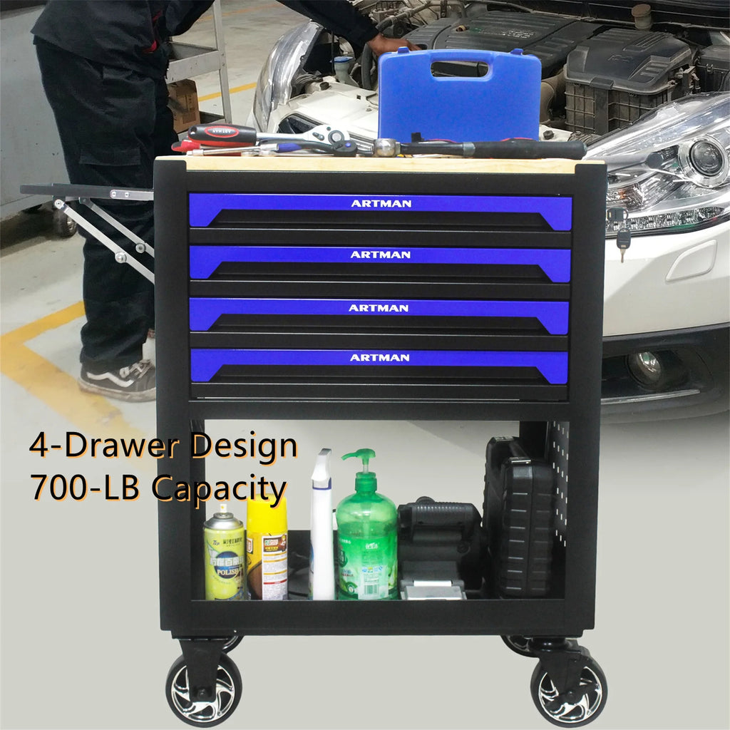 Aukfa 30 inch Mechanic's Tool Cart, 700 LB Capacity 4-Drawer Tool Chest on Wheels for Garage, Black
